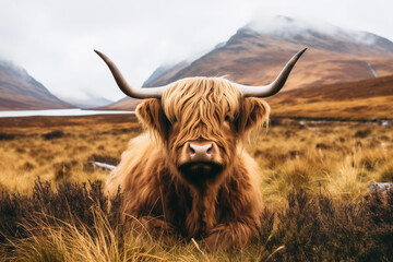 Image of scottish brown cow with long hair printed on Printed Glass Basin Splashbacks