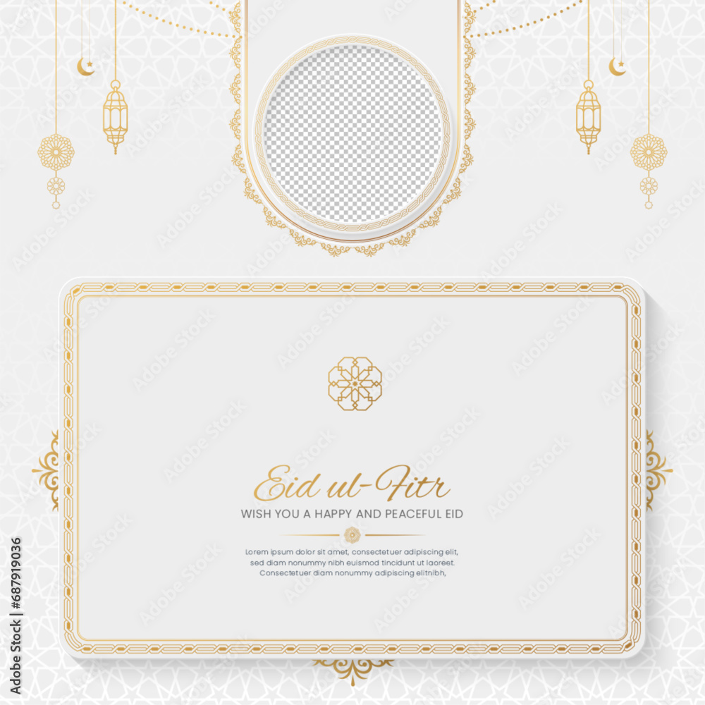 Wall mural eid al fitr mubarak islamic white and golden social media post template