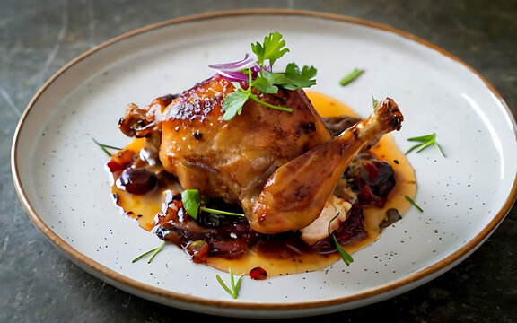 Capture the essence of Duck Confit in a mouthwatering food photography shot Generative AI