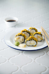 Homemade sushi rolls with tofu