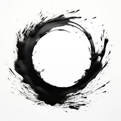 Tuinposter Japanese Enso zen circle made with black ink, on white background © mozZz