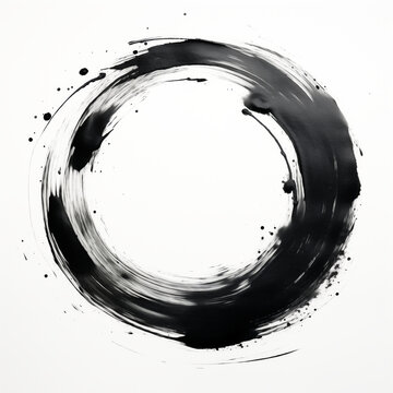 Japanese Enso zen circle made with black ink, on white background