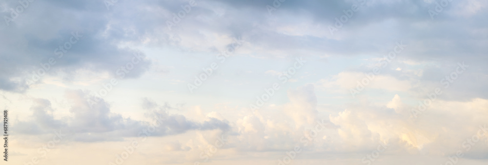 Wall mural nature background. beautiful sky with white tender cloud. pastel color clouudy skyline