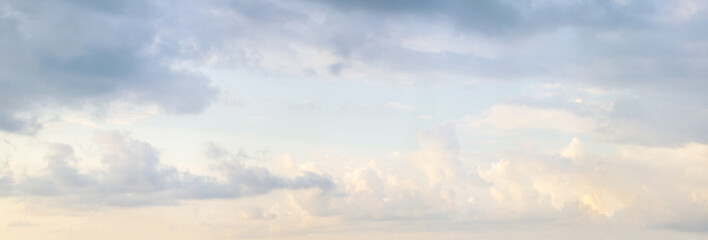 Nature background. Beautiful sky with white tender cloud. Pastel color clouudy skyline