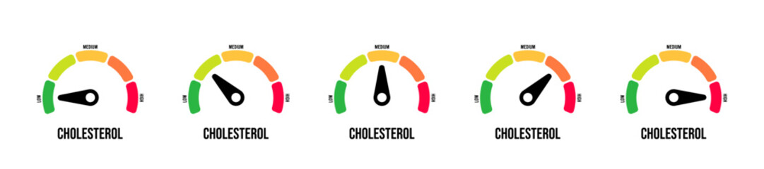 Cholesterol level meter dial, scale set illustration