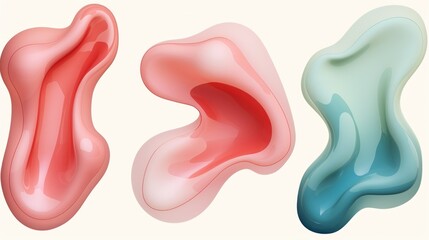 set of Dusty Rose and Olive color liquid 3d shapes, floating paint drops with gradient.