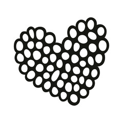 Heart made of polka dots hand drawn with line. Png clipart isolated on transparent background