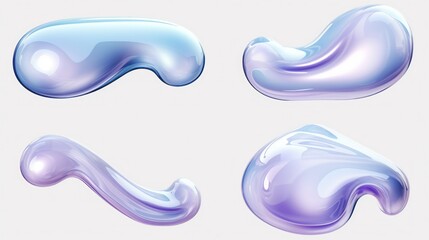 set of Lavender and Silver color liquid 3d shapes, floating paint drops with gradient.