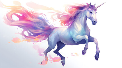 Naklejka na ściany i meble Majestic Unicorn with Colorful Ethereal Mane in Watercolor Style
