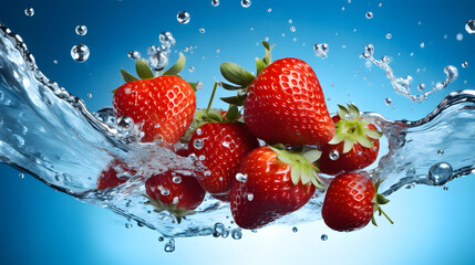 Fresh Strawberries Splashing in Water Dynamic Fruit Photography