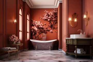 Luxury Burgundy Bathroom in Luxury Hotel