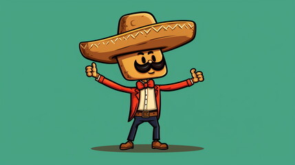 Caricature with Mexican style on a turquoise background