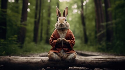 Rabbit sitting and meditating.