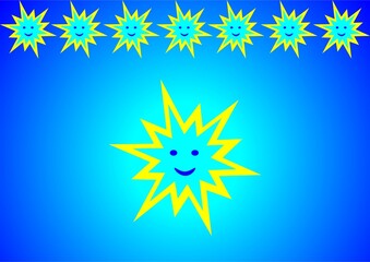 Yellow smiling stars on blue background with neon blue color - abstract graphics. Topics: joy, abstraction, night, cosmos, space, illustration, weather