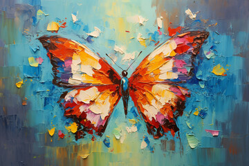 Fantasy butterfly in flowers painting poster
