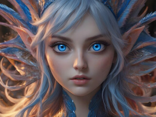 Fototapeta premium A short-eared, blue-eyed elf in a fantasy world.