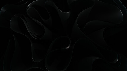 Abstract futuristic dark black background with waved design. Realistic 3d wallpaper with luxury flowing line