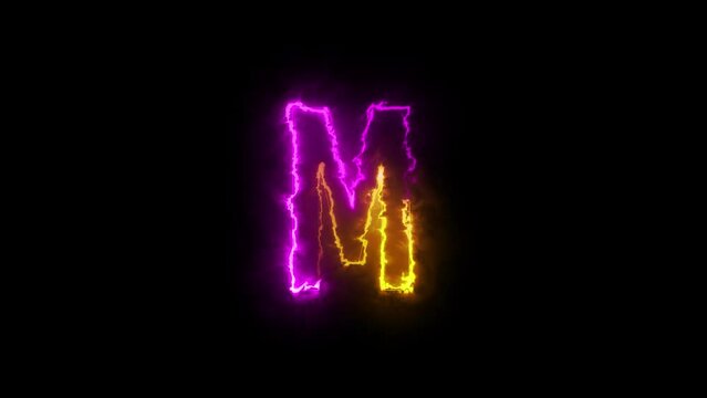 Neon letter M with alpha channel, neon alphabet and letters, neon light