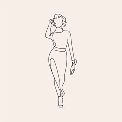 Woman head vector lineart illustration. One Line style drawing. Woman Line Art Minimalist Logo.