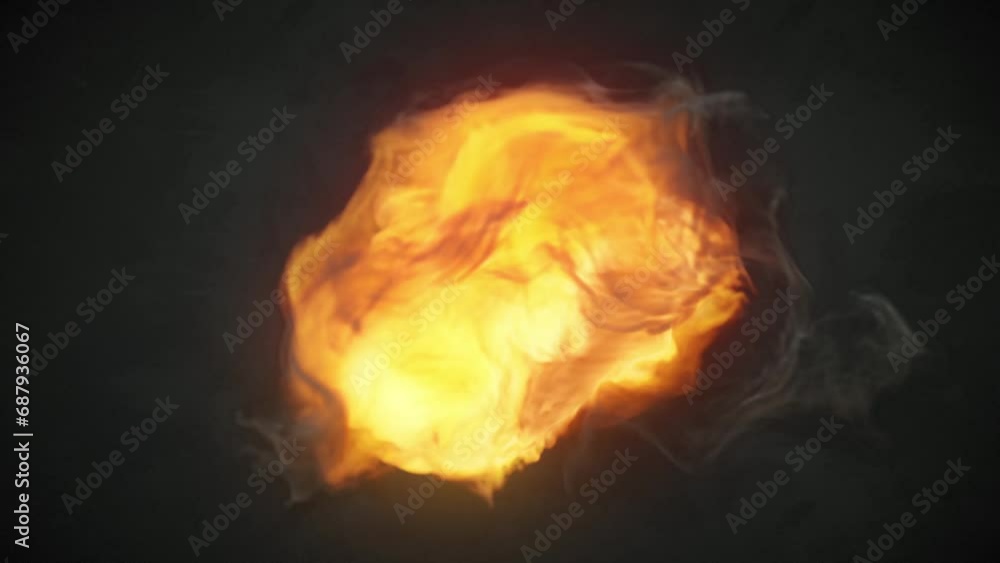 Poster Large, bright yellow fireball swirling in a magical swirl. Artistic and dramatic style. Digital seamless loop animation background. 3d rendering. 4K, Ultra HD resolution