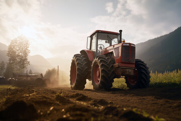 Obraz premium Tractor in a field. Farm. Agriculture. Harvest in a field.