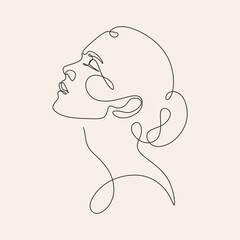 Woman head vector lineart illustration. One Line style drawing. Woman Line Art Minimalist Logo.