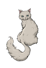 illustration of a cute gray cat with blue eyes 