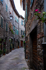 Fototapeta na wymiar A characteristic street of the village of Abbadia San Salvatore, Monte Amiata, Siena, Tuscany, Italy