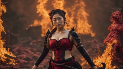 Asian Woman In The Flame Background Very Cool
