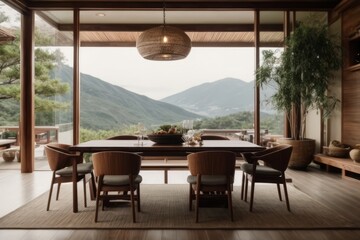 Elevated Dining Elegance: Mountain View Zen Style Dining Room