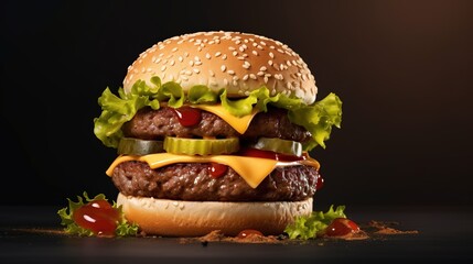 Delicious Burger Isolated on the Minimalist Background
