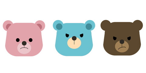 Set of cute cartoon bears. Vector little bear heads.	