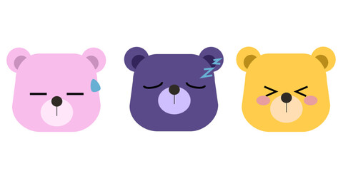 Set of cute cartoon bears. Vector little bear heads.	