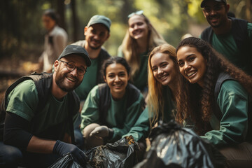 a group of volunteers collect garbage