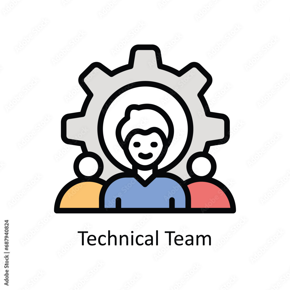 Poster technical team vector filled outline design illustration. business and management symbol on white ba