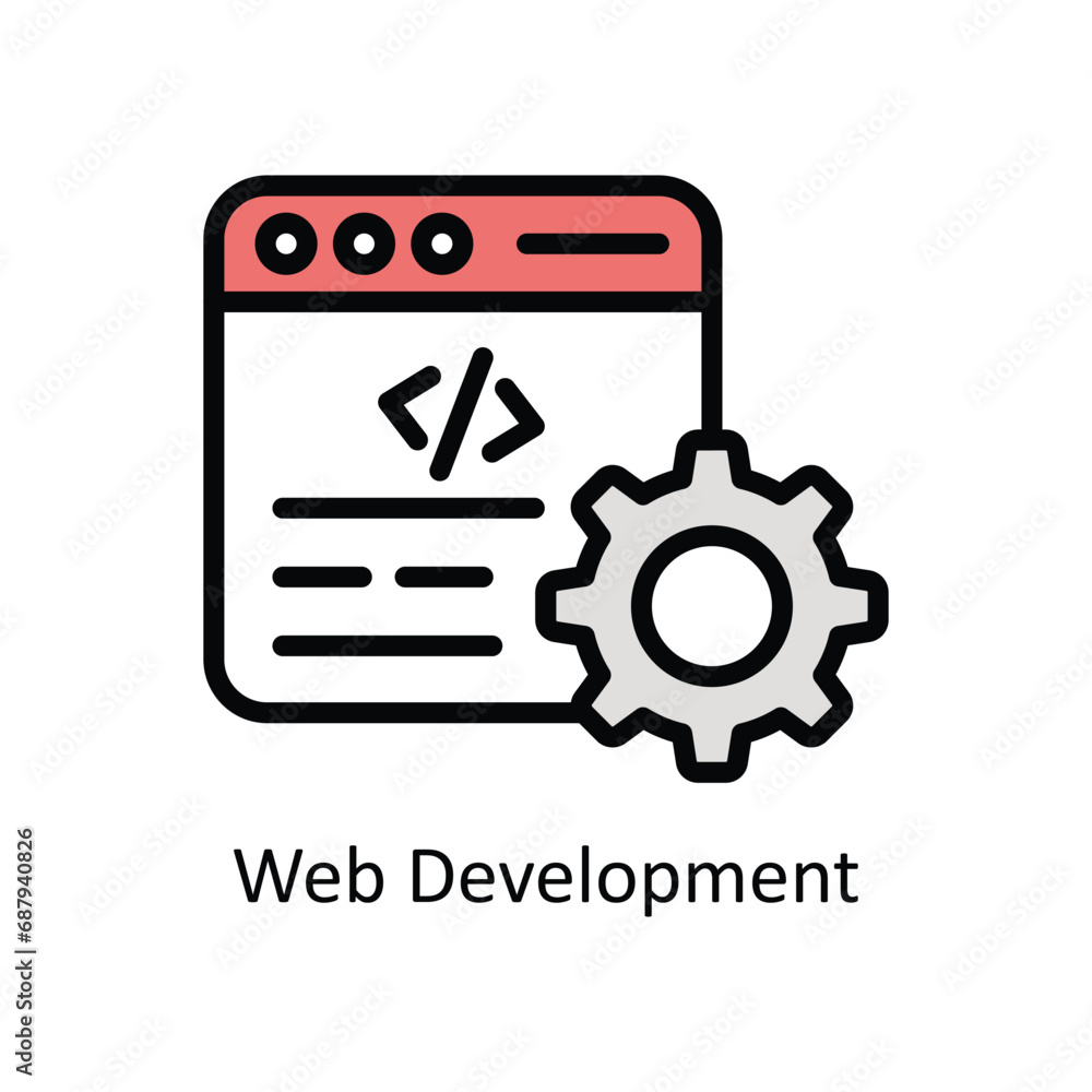 Poster web development vector filled outline design illustration. business and management symbol on white b