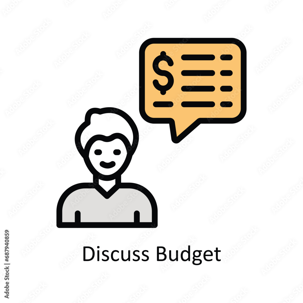 Poster Discuss Budget vector filled outline design  illustration. Business And Management Symbol on White background EPS 10 File