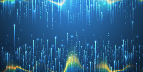 Technology background. Big data concept. Binary computer code. Hand drawn vector illustration.