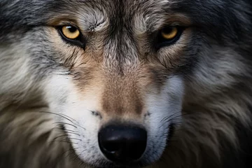 Fototapeten Close up of face of wild wolf © Firn