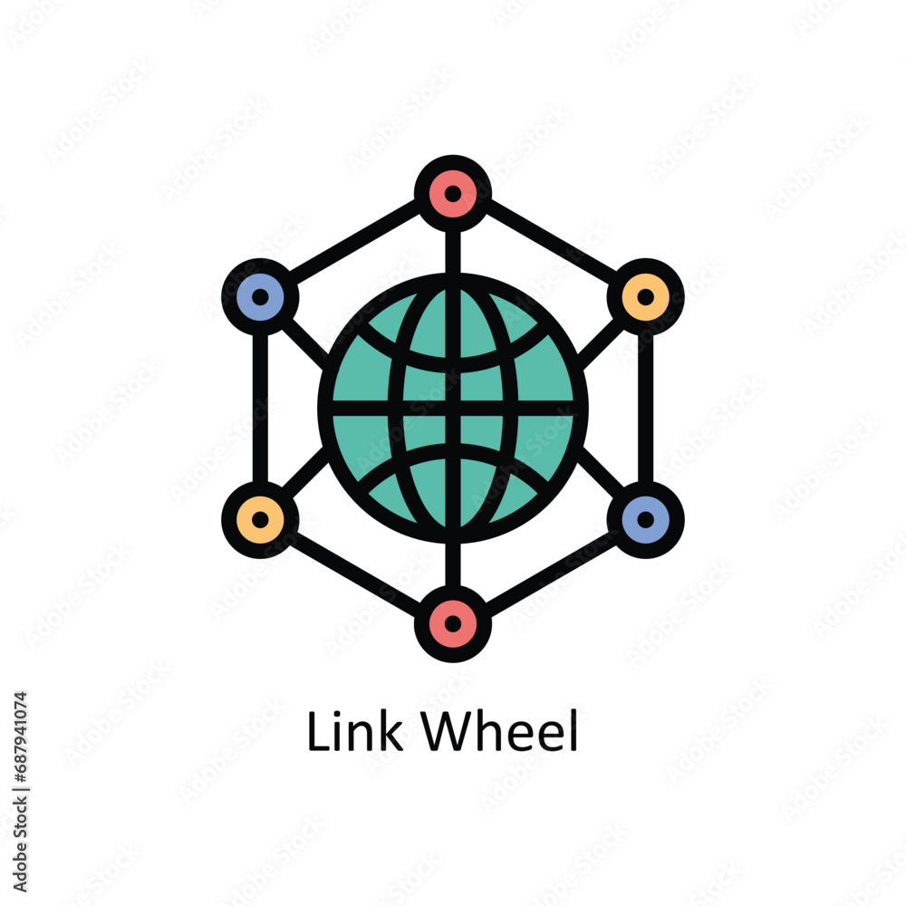 Poster link wheel vector filled outline design illustration. business and management symbol on white backgr