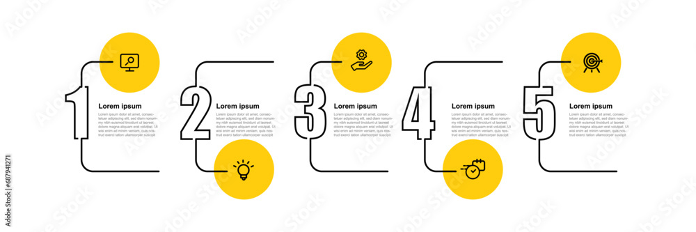 Poster Infographic template vector element with line style and 5 step process 