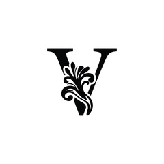 letter V. flower letters. Vintage ornament initial Alphabet. Logo vector	
