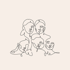 Women vector illustraton drawn in line art style. International Womens Day. One line womans portrait. Women different nationalities. Feminism concept. Girl power line art