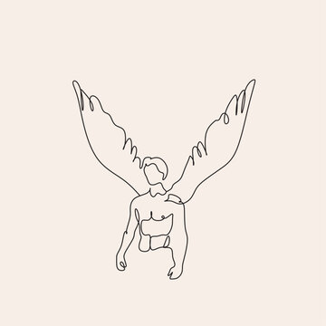 Angel. Continuous line art drawing vector illustration. Valentines day simply illustration. Black angel