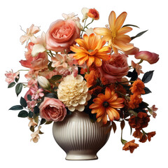 Vase with Flowers Isolated on Transparent or White Background, PNG