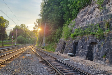 View of the railway tracks in the mountains.