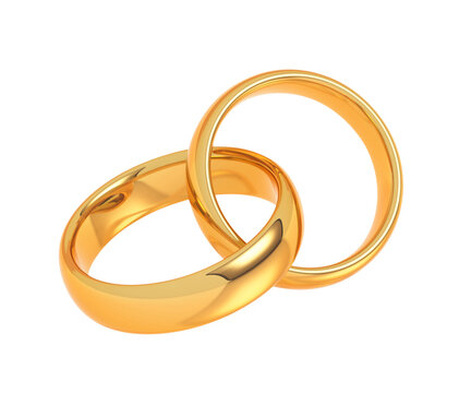 Two interconnected golden wedding rings. Png clipart isolated on transparent background
