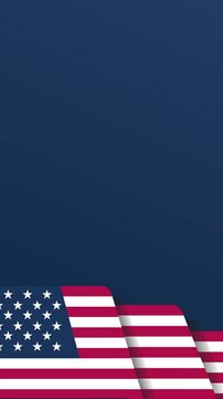 Animated American flag on dark blue gradient background With Copy Space Area. Can be use as a background for your content. 4K Video Landscape Orientation