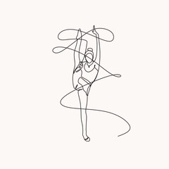 Continuous drawing in one line. Happy woman stretching. Vector illustration. Dancer dancing contemporary dance. Minimalist Wellness Feminine Illustration Elegant Logo