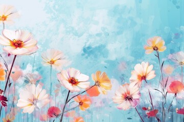 Valentine's Day. Assorted Spring Blossoms on Pastel Blue. Floral Freshness and Beauty. Generative AI